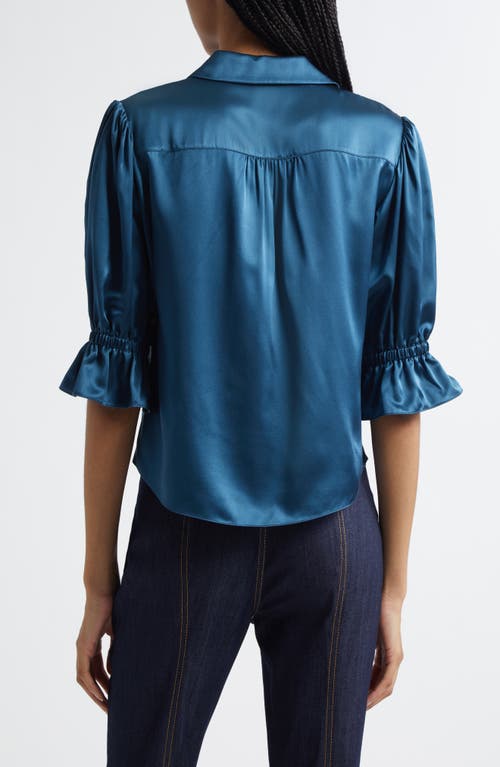 Cinq À Sept Fiona Ruffle Cuff Silk Button-up Shirt In Blue