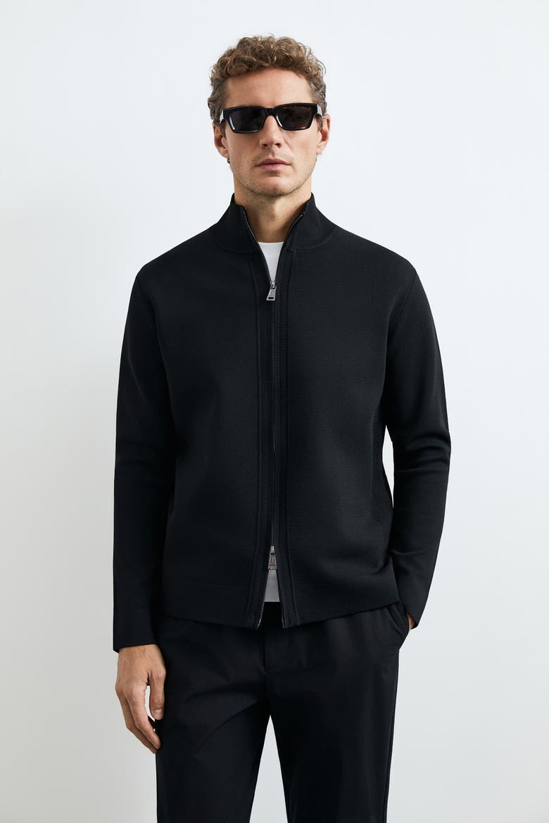 Men's Two-way Zip Mock Neck Knit Cardigan, Main, color, Black