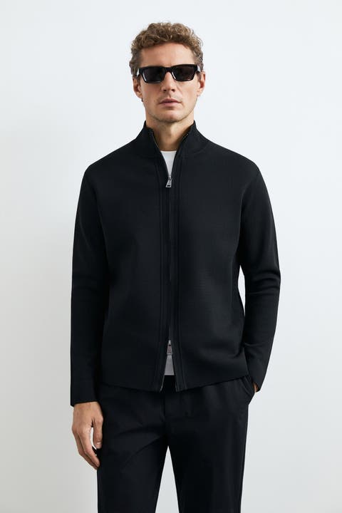 Lufian Men's Two-way Zip Mock Neck Knit Cardigan
