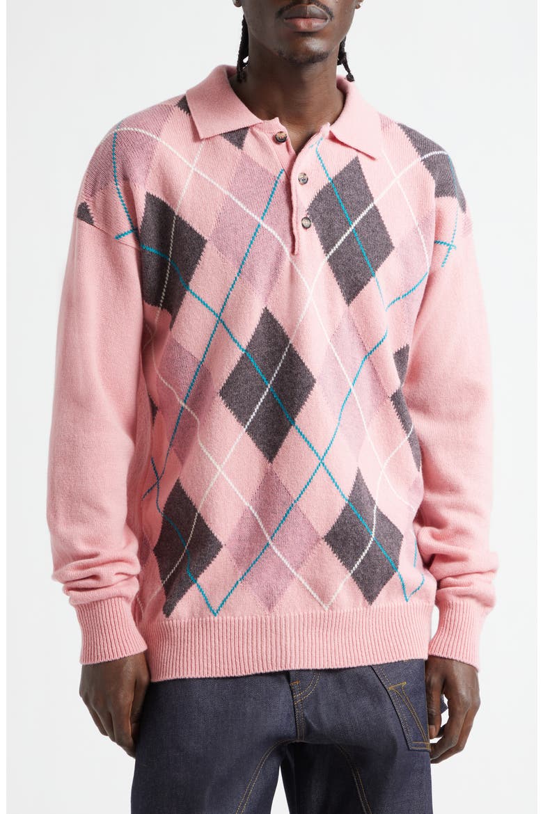 x Pringle of Scotland Argyle Wool Polo, Main, color, BUBBLEGUM