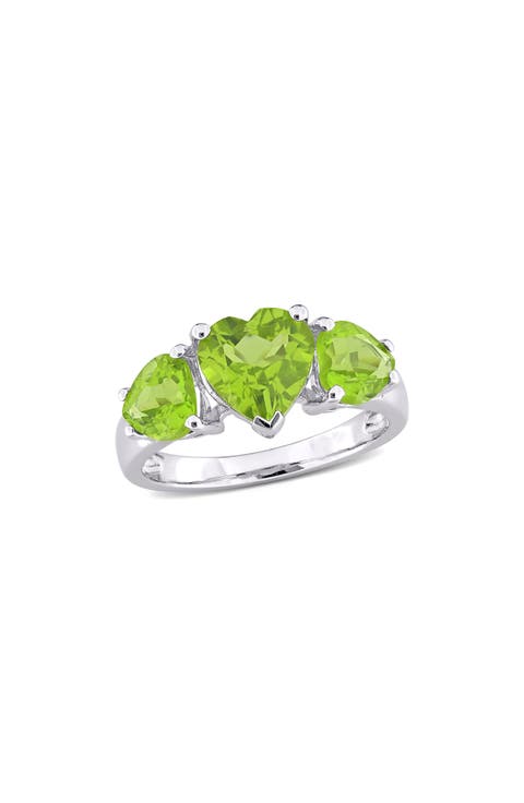 Sterling Silver Heart Cut Trio Peridot Ring