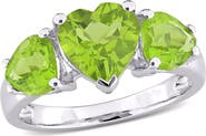 DELMAR Sterling Silver Heart Cut Trio Peridot Ring