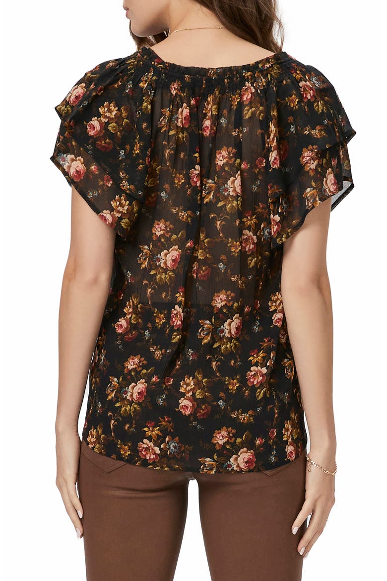 Ally Floral Flutter Sleeve Silk Top, Alternate, color, BLK MLTI
