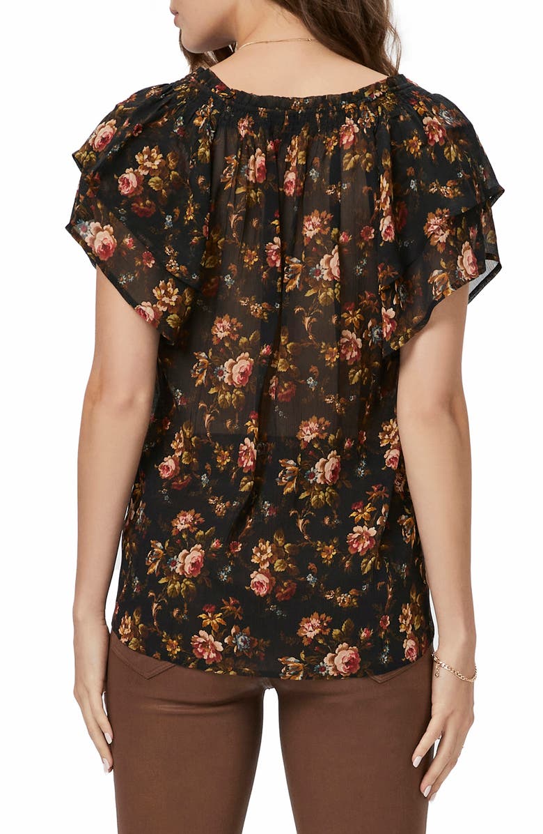 PAIGE Ally Floral Flutter Sleeve Silk Top, Alternate, color,