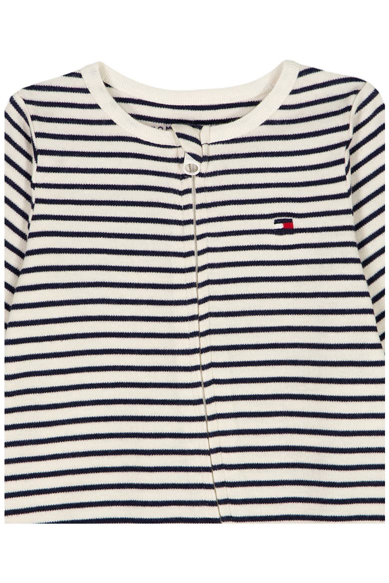 Striped Tommy Flag Logo Zip Footie, Alternate, color, NAVY