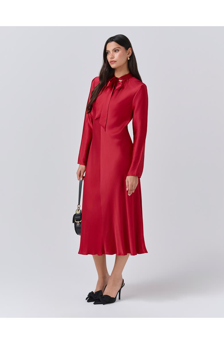 Ghost London Stephanie Satin Tie Neck Midi Dress, Alternate, color, Red