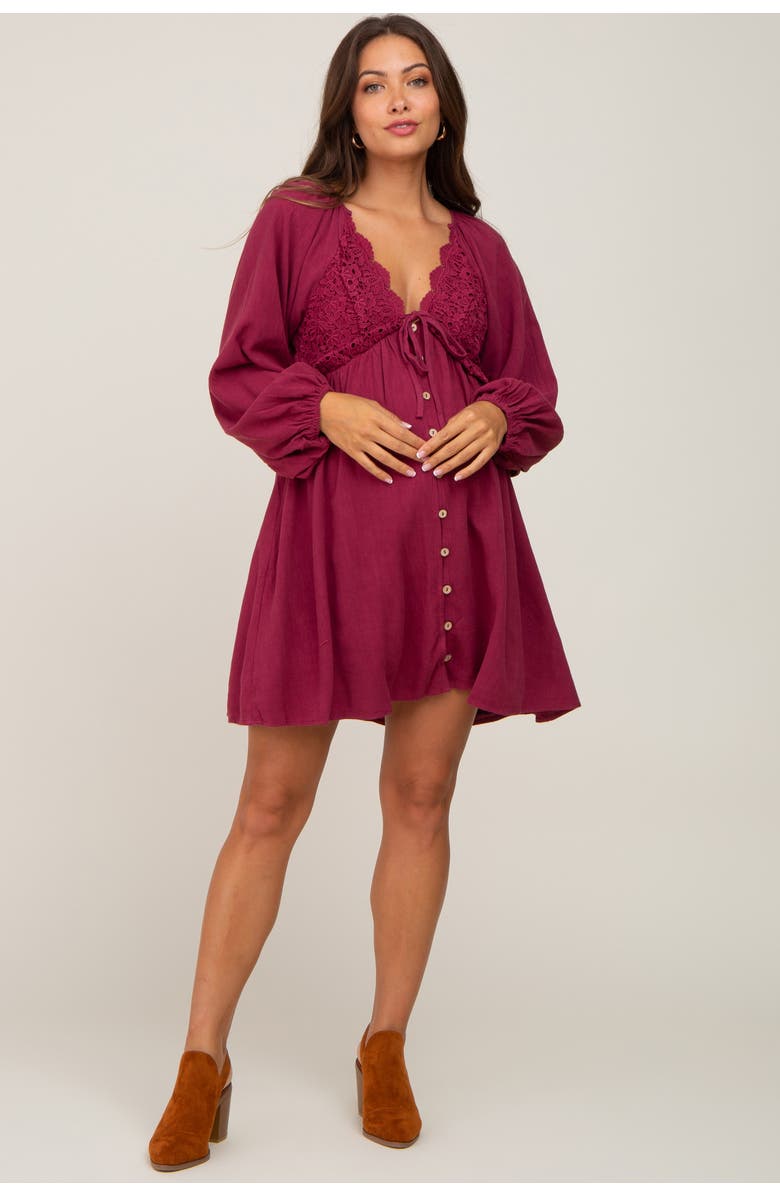 PinkBlush Crochet Lace Button Front Dress, Alternate, color, Burgundy