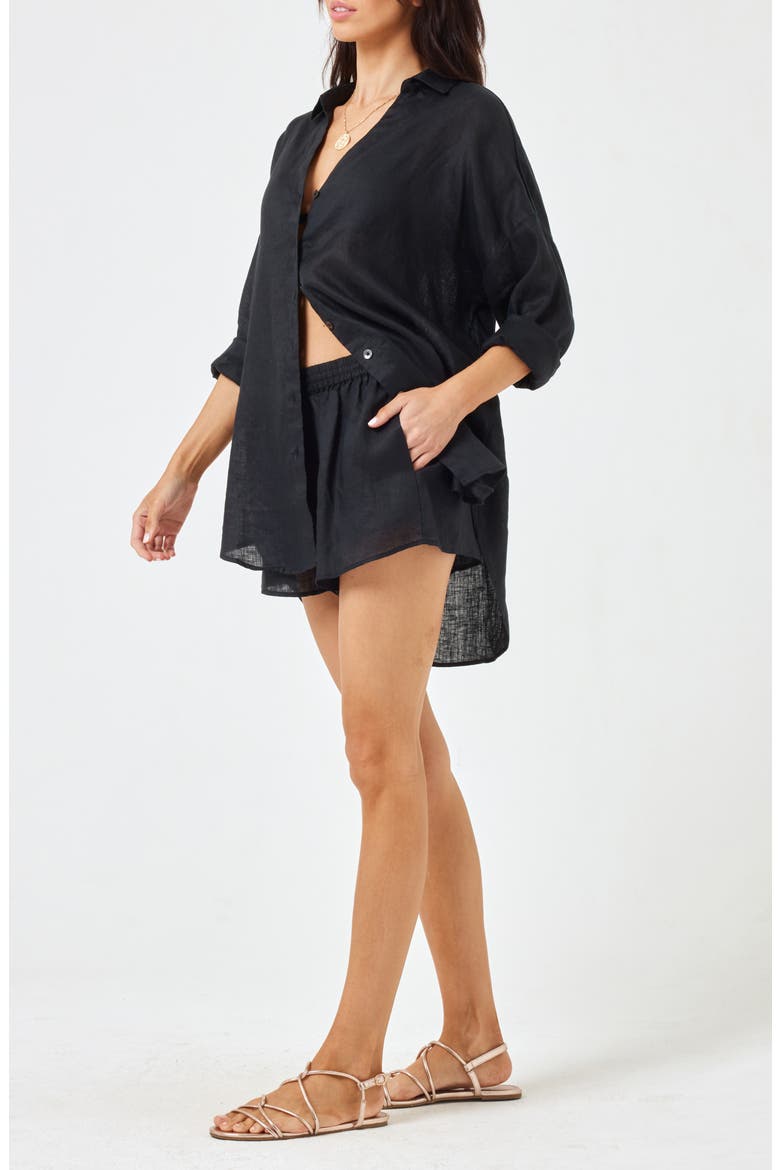 Rio Linen Cover-Up Tunic, Alternate, color, BLACK