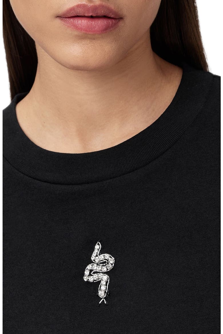 Rhea Lisa Embellished Cotton Graphic T-Shirt, Alternate, color, BLACK