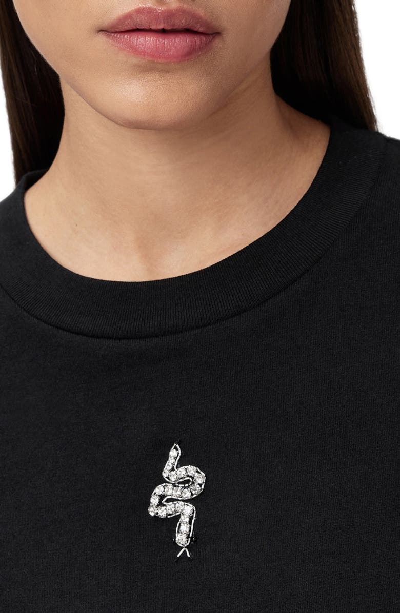 AllSaints Rhea Lisa Embellished Cotton Graphic T-Shirt, Alternate, color, Black