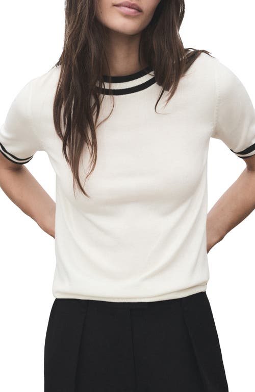 Mango Contrast Stripe Short Sleeve Sweater In White