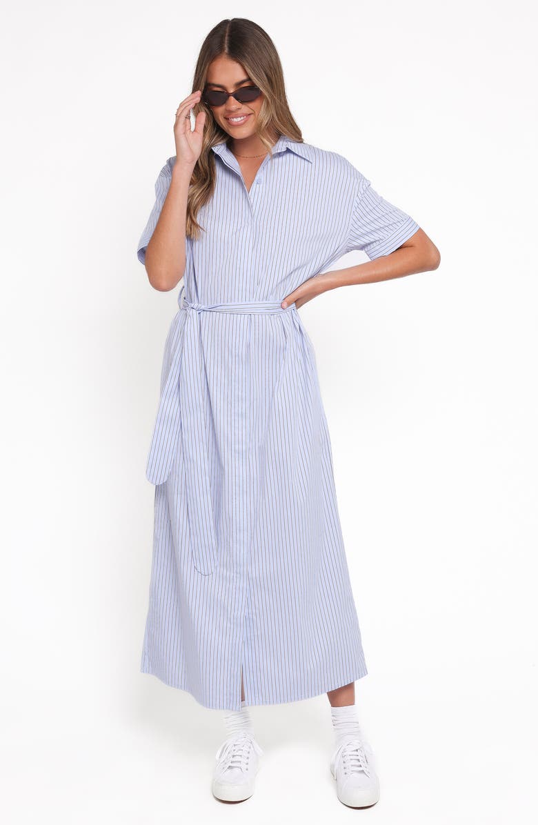 Petal & Pup Morrison Short Sleeve Shirtdress, Alternate, color, Blue Brown Stripe