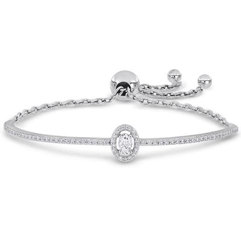Moissanite Halo Adjustable Bolo Bracelet