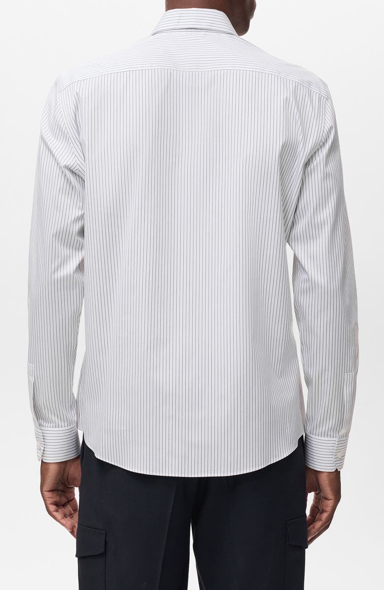 MANGO Regular Fit Stripe Stretch Cotton Blend Button-Up Shirt, Alternate, color, Khaki