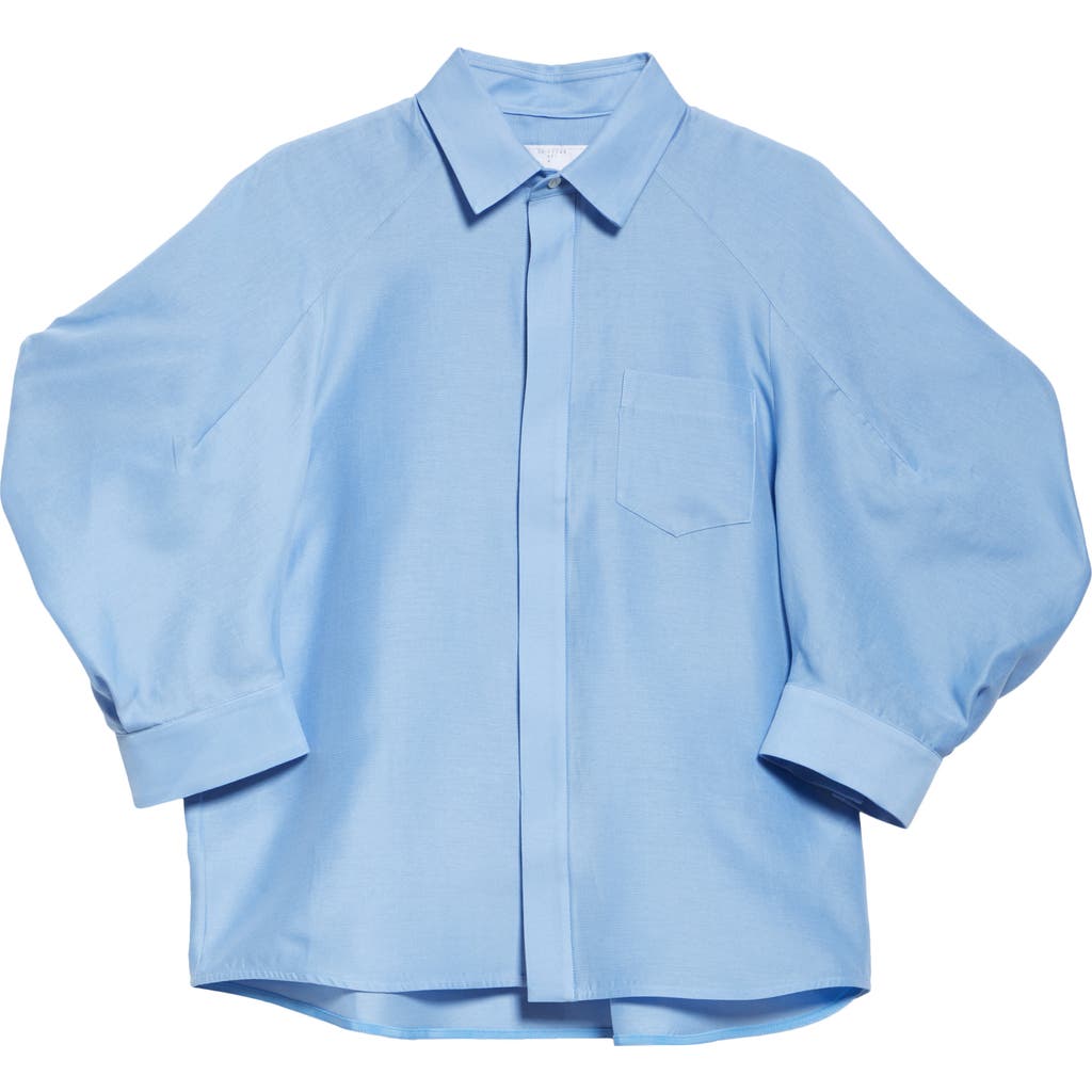 Shop Sacai Silk & Cotton Balloon Raglan Sleeve Button-up Shirt In Blue