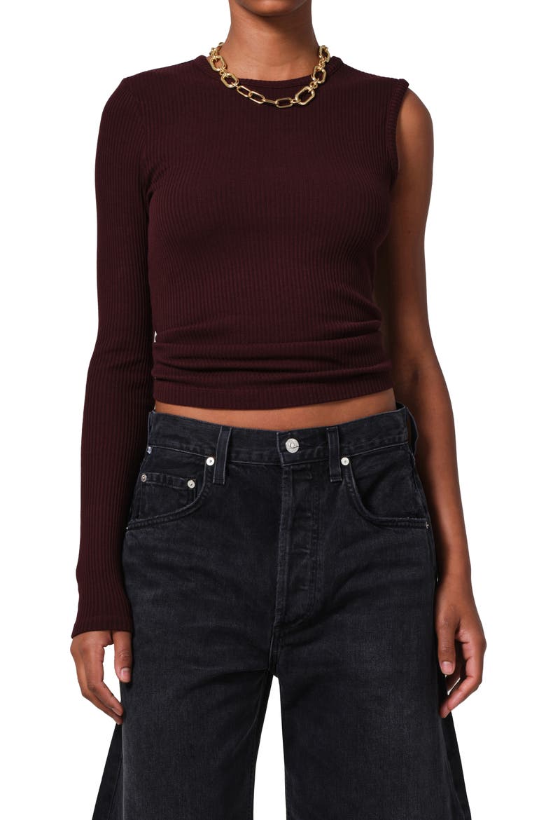 Fellina Rib One-Sleeve Sweater, Main, color, BURGUNDY
