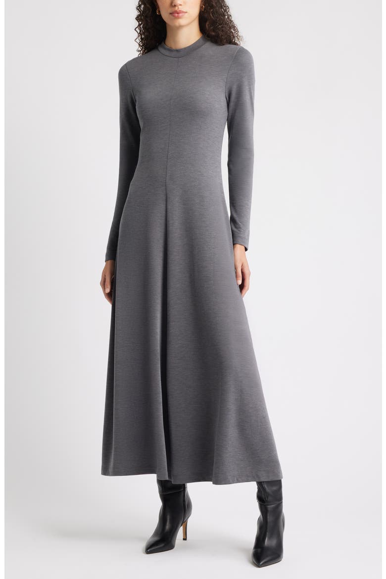 Mock Neck Long Sleeve Maxi Dress, Main, color, GREY CHARCOAL HEATHER