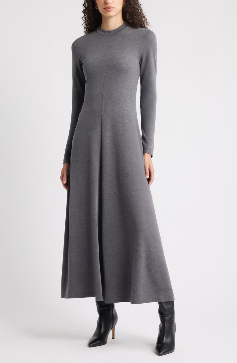 Nordstrom Mock Neck Long Sleeve Maxi Dress, Main, color, Grey Charcoal Heather