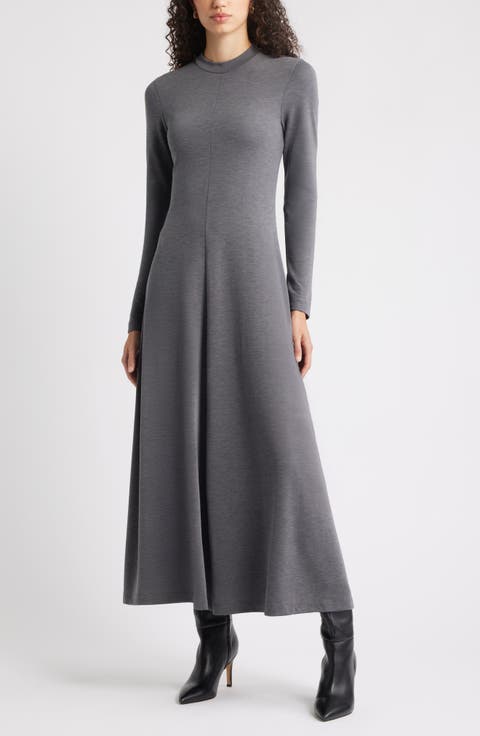 Mock Neck Long Sleeve Maxi Dress