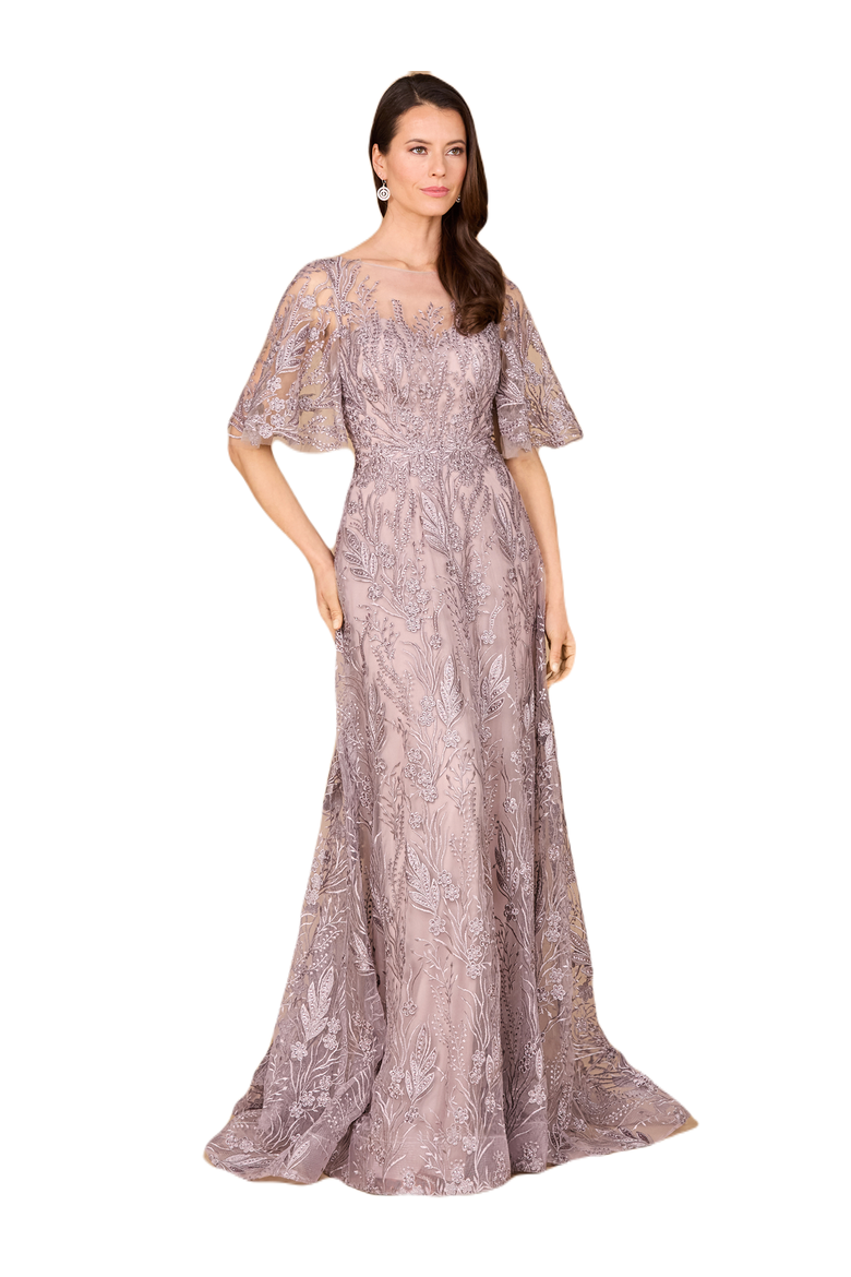 Modest, Cape Sleeve A-line Gown, Main, color, Dusty Lavender
