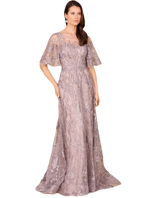 Lara New York Modest, Cape Sleeve A-line Gown In Dusty Lavender