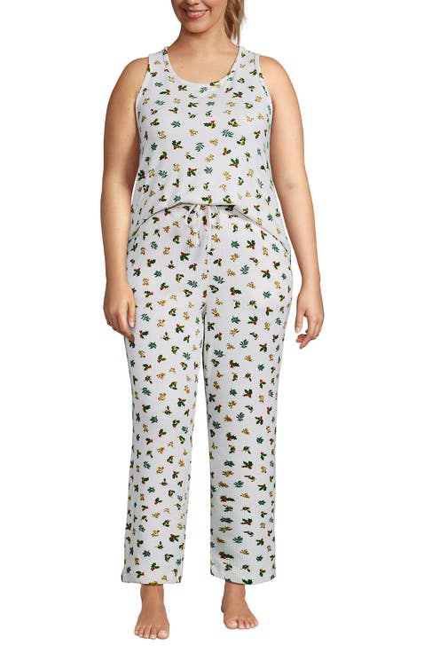 Plus Size Brushed Cozy Waffle Jersey 3 Piece Pajama Set - Tank Top Pant and Robe