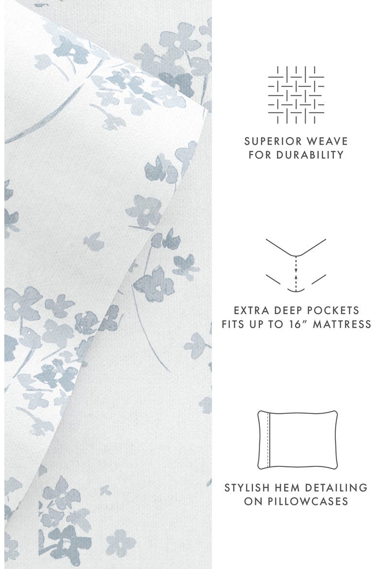 Premium Flower Bunch 4-Piece Flannel Bed Sheet Set, Alternate, color, LIGHT BLUE