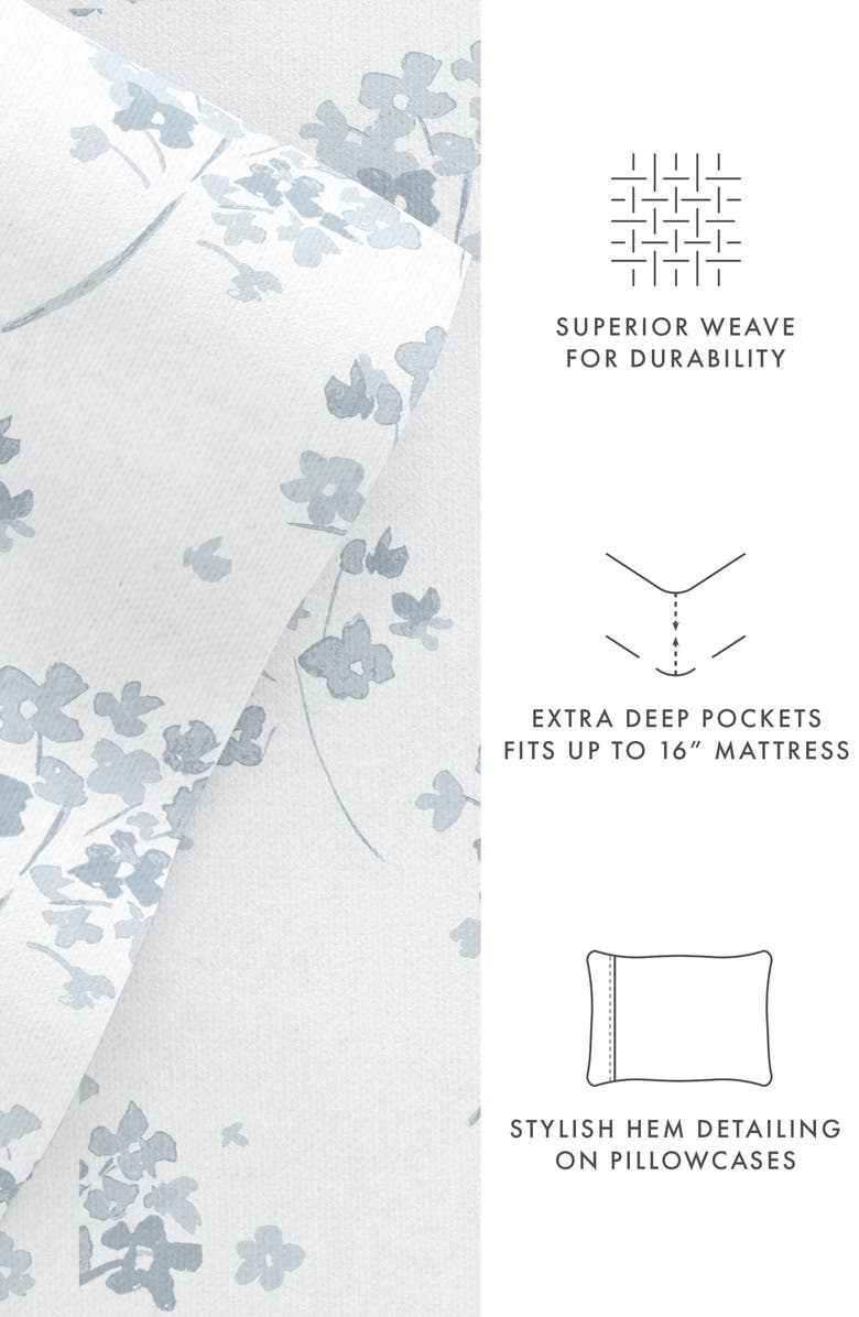 HOMESPUN Premium Flower Bunch 4-Piece Flannel Bed Sheet Set, Alternate, color, Light Blue