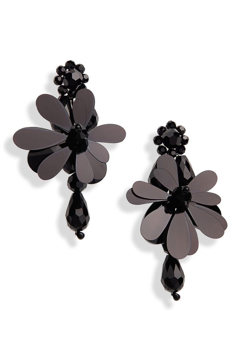 Beaded Flower Drop Earrings, Main, color, JET