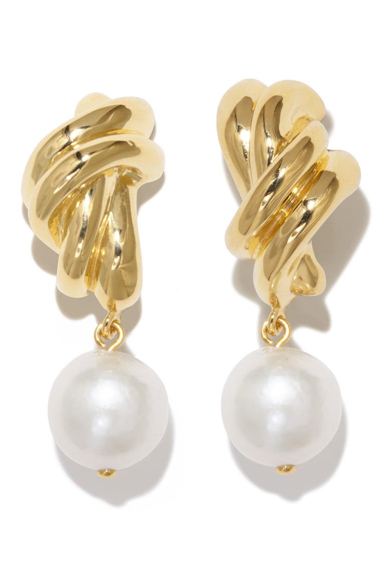 Freshwater Pearl Drop Earrings, Main, color, 18CT GOLD PLATED