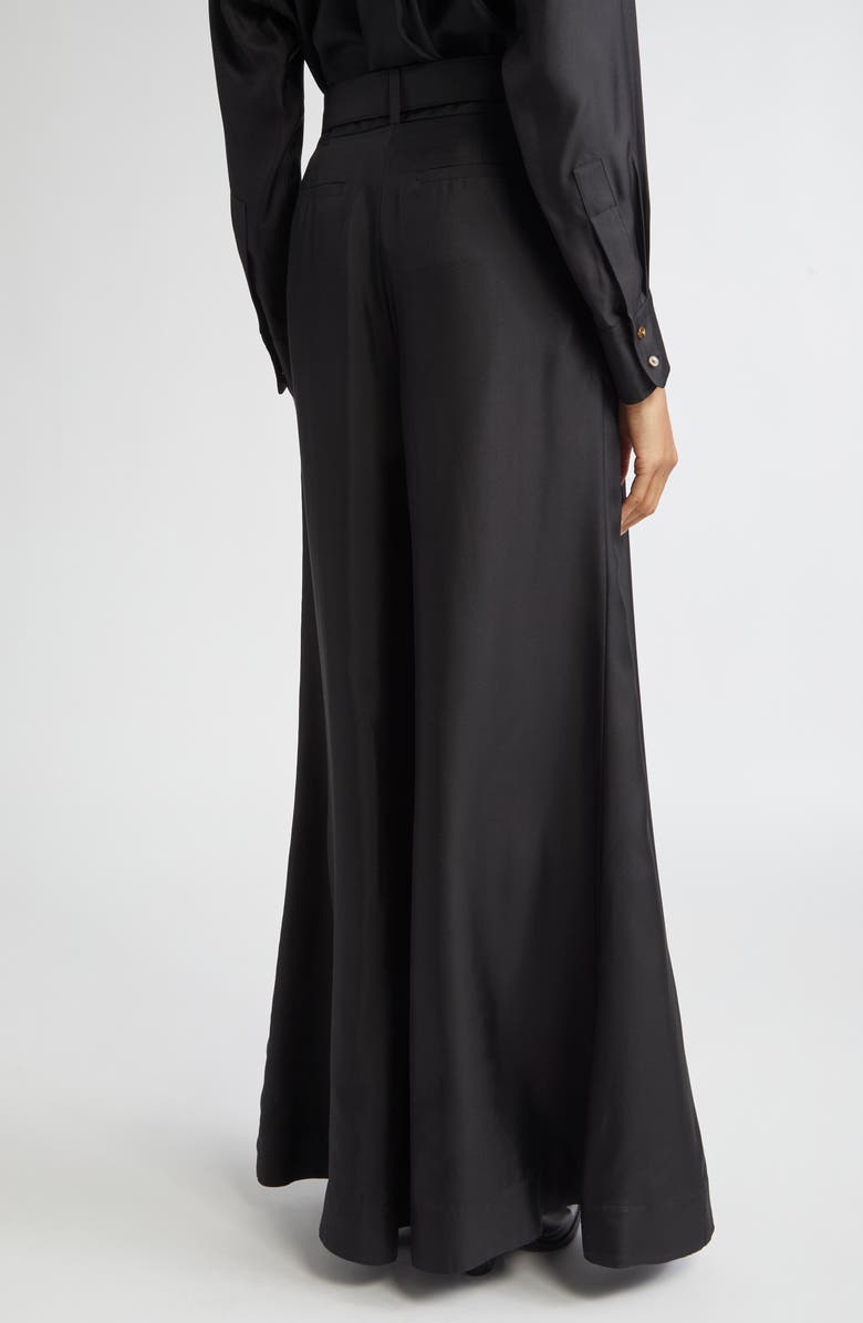 Zimmermann Belted Pleated Wide Leg Silk Trousers, Alternate, color, Black