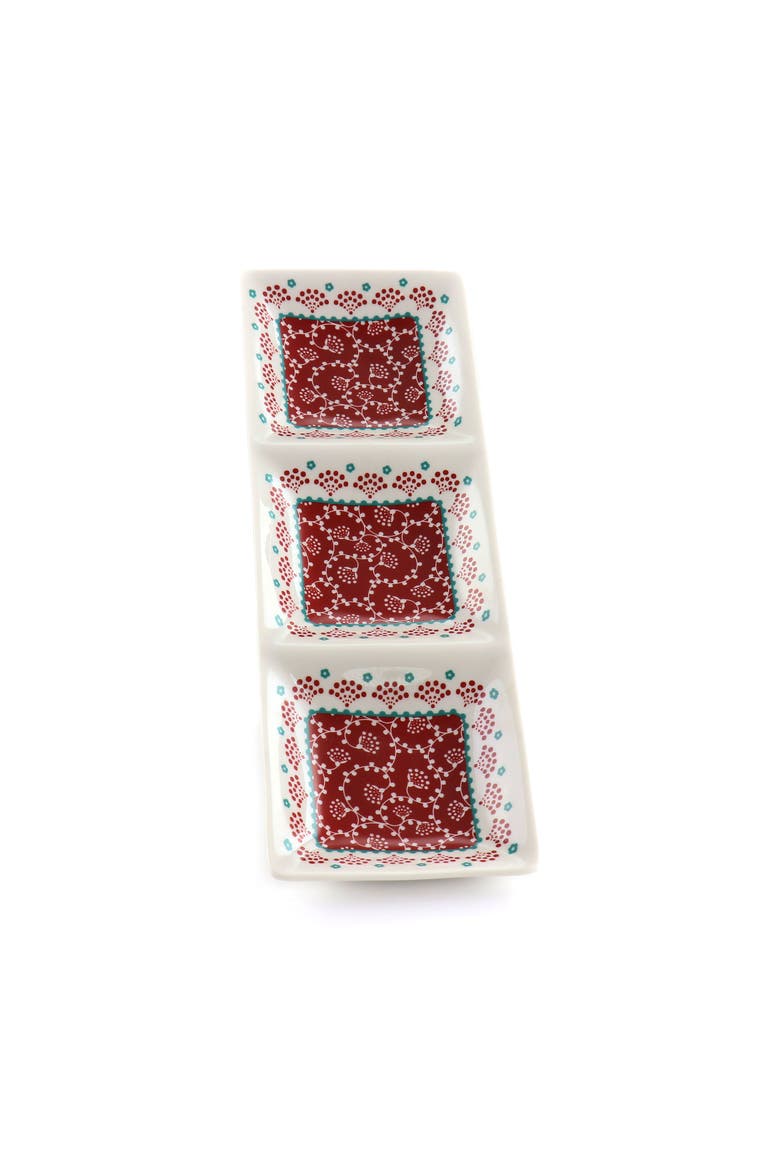 Village Vines 13.5 Inch Ceramic Rectangular 3 Section Tray, Alternate, color, Multi