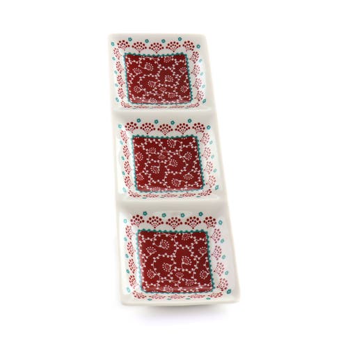 Gibson Village Vines 13.5 Inch Ceramic Rectangular 3 Section Tray In Red In Multi