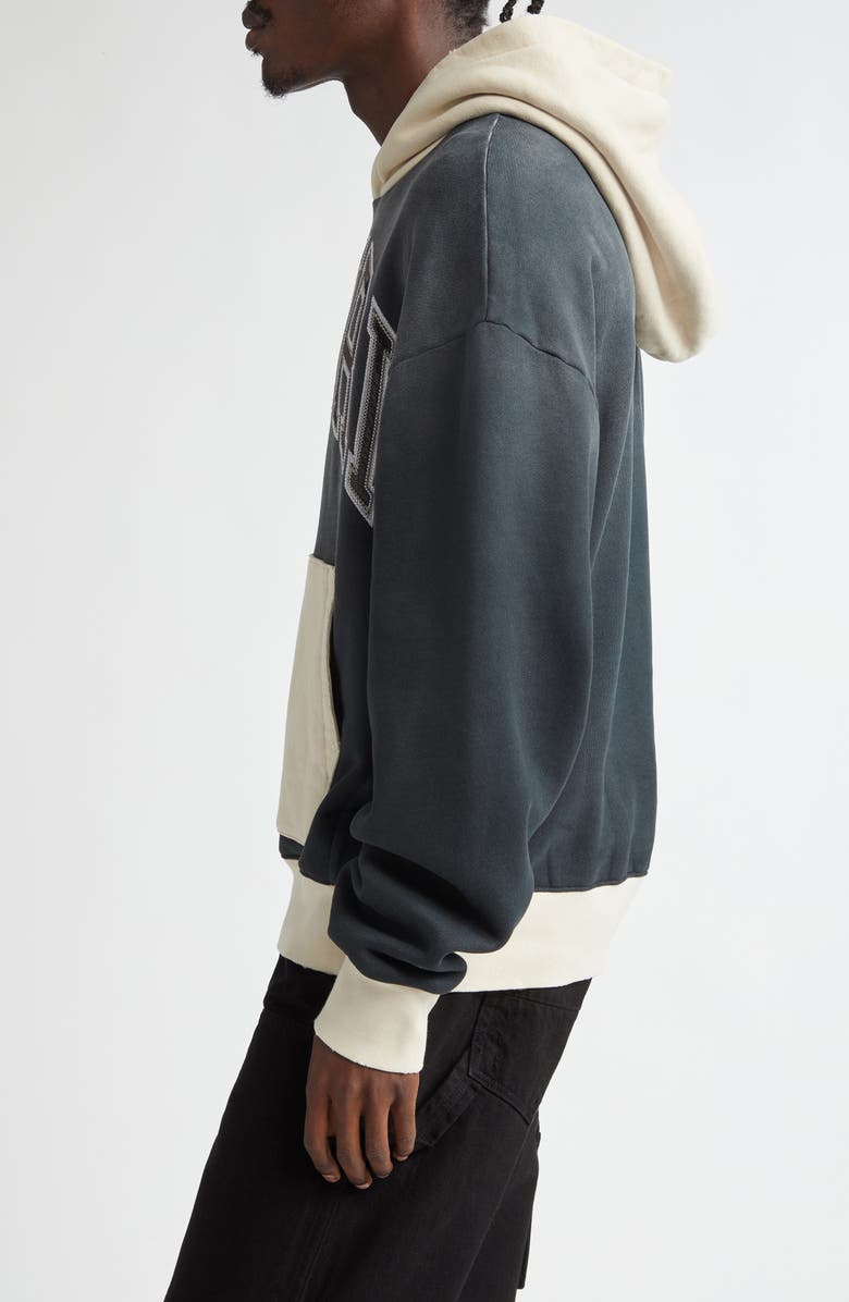 AMIRI Oversize Logo Colorblock Cotton Hoodie, Alternate, color, Black