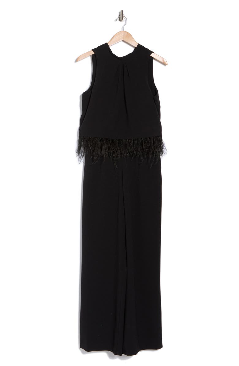 Julia Jordan Feather Trim Sleeveless Jumpsuit, Alternate, color, 