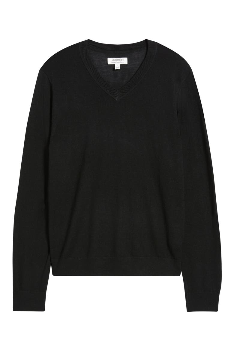 Merino Wool V-Neck Sweater, Alternate, color, BLACK