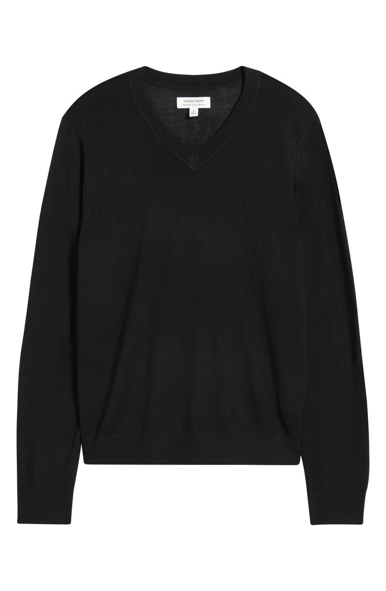 Nordstrom Merino Wool V-Neck Sweater, Alternate, color, Black Caviar