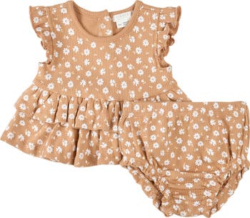 Floral Print Rib Dress & Bloomers Set