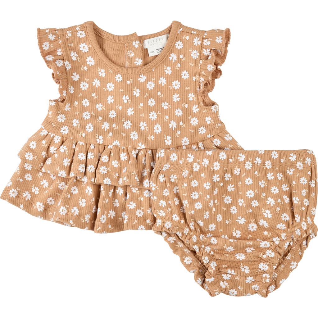FIRSTS BY PETIT LEM FIRSTS BY PETIT LEM FLORAL PRINT RIB DRESS & BLOOMERS SET