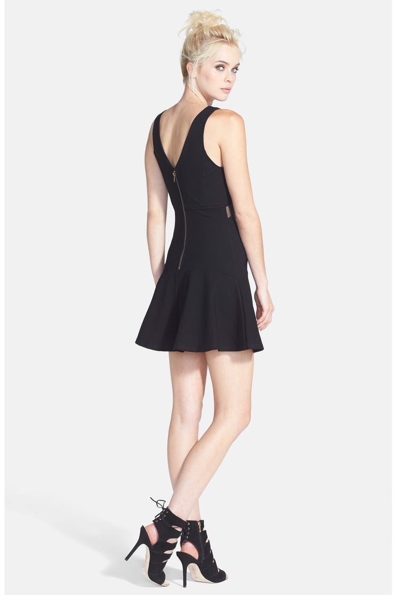 ASTR Mesh Insert Fit & Flare Dress, Alternate, color, BLACK
