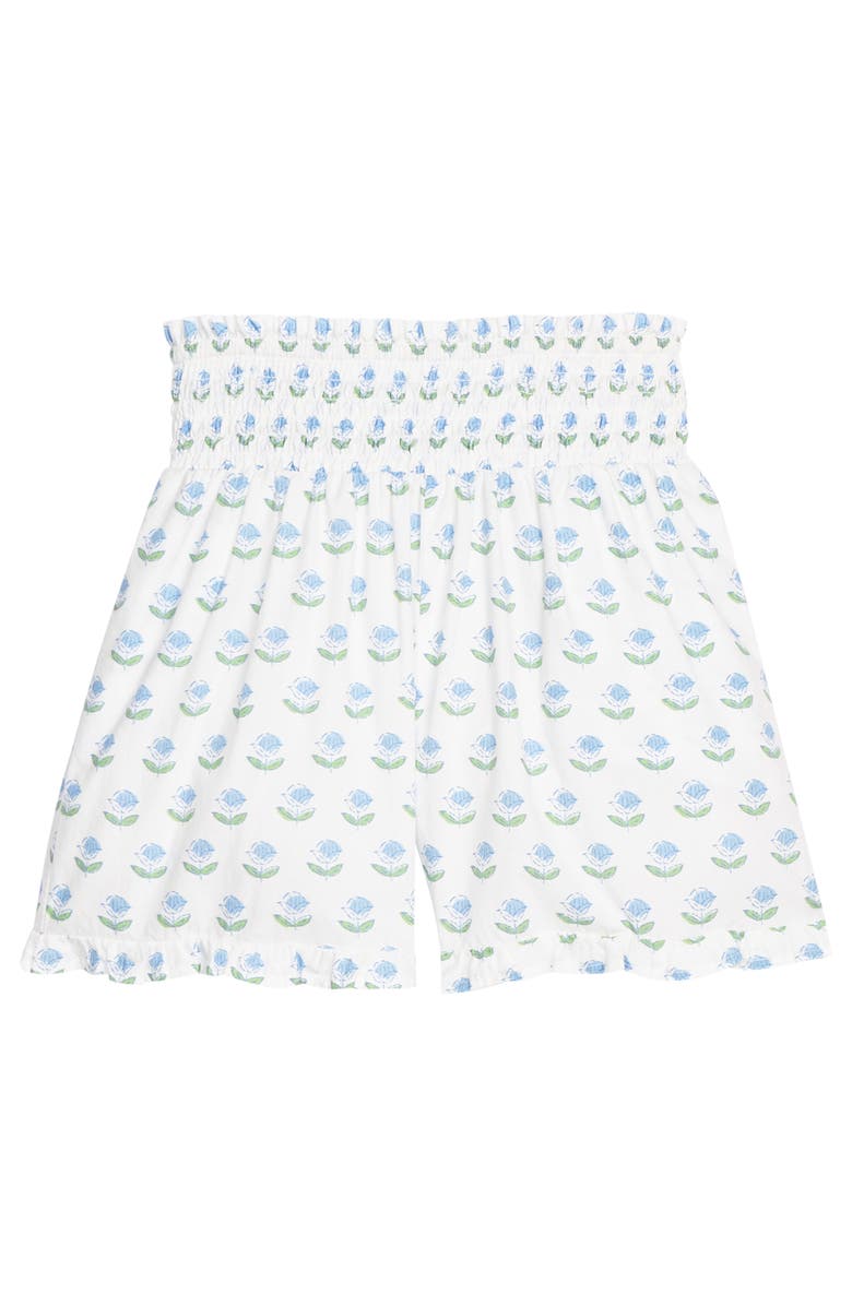 BISBY Kids' Shirred Ruffle Shorts, Main, color, Blue Tulip Block Print