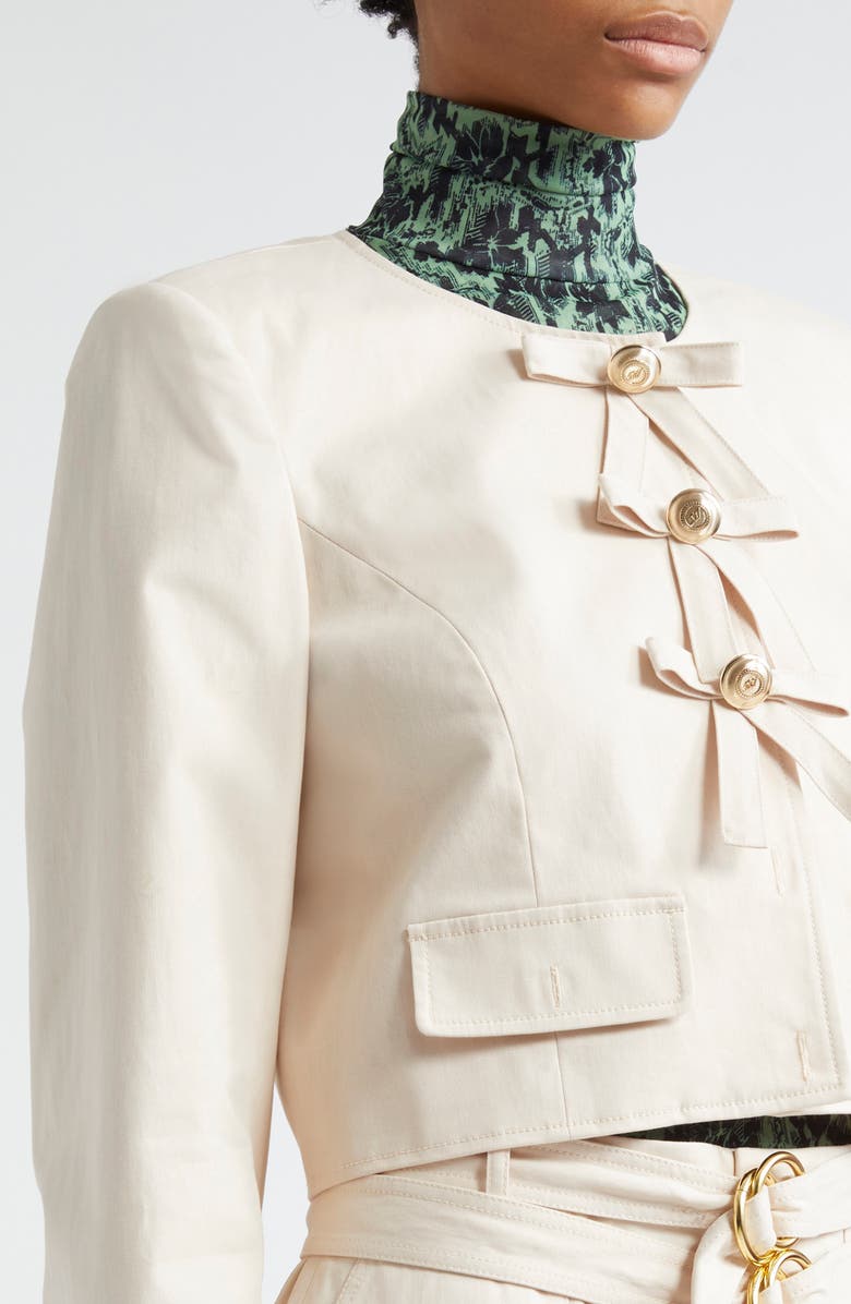 Cinq à Sept Paige Tie Front Stretch Cotton Twill Jacket, Alternate, color, Oat Milk