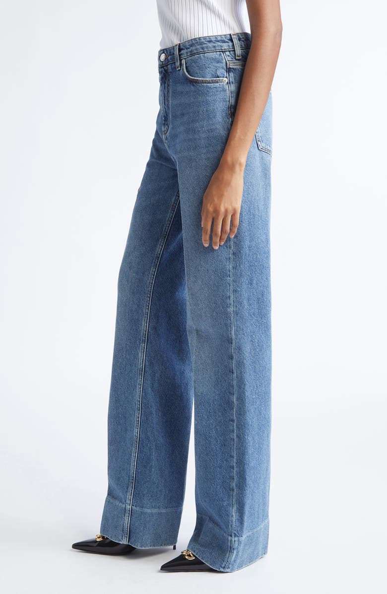 Dolce&Gabbana Pleated High Waist Wide Leg Denim Trousers, Alternate, color, S9001 Blue