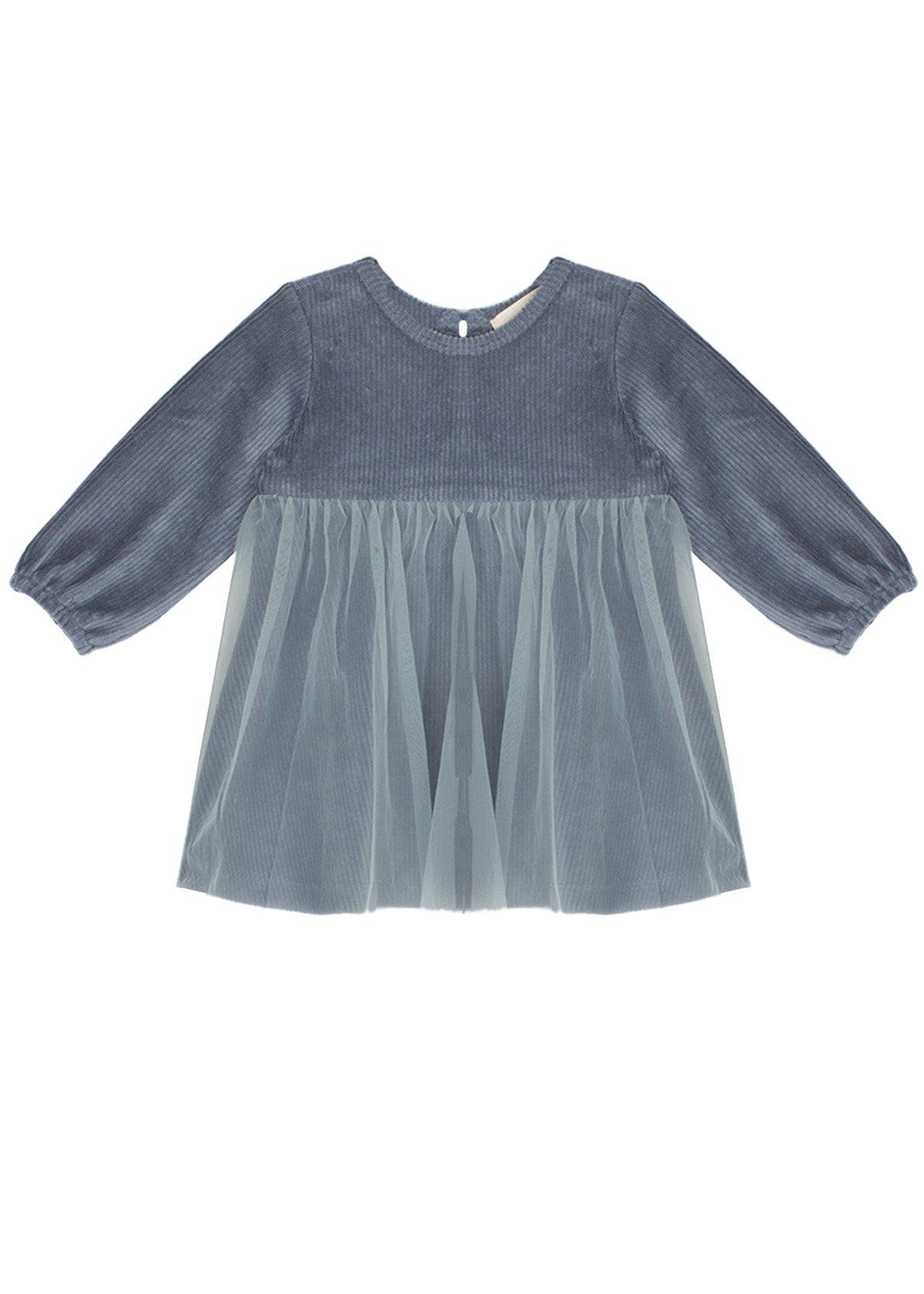 Mabel + Honey Babies'  Mabel And Honey Skylar Slate Blue Corduroy Bodice And Tulle Skirt Dress For Toddler Gi In Gray