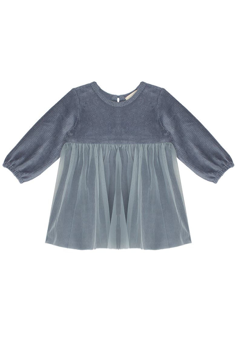 Mabel + Honey Mabel and Honey Skylar Slate Blue Corduroy Bodice and Tulle Skirt Dress for Toddler Girls., Main, color, Blue