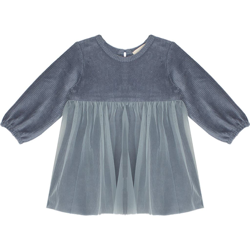 Mabel + Honey Babies' Mabel And Honey Skylar Slate Blue Corduroy Bodice And Tulle Skirt Dress For Toddler Gi In Gray