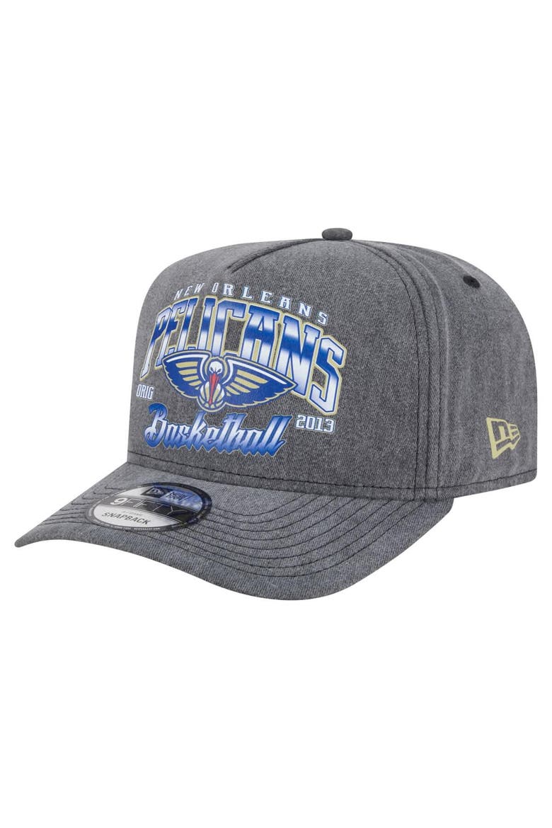 Men's New Era  Charcoal New Orleans Pelicans Throwback Washed Pre-Curved 9FIFTY Snapback Hat, Main, color, Charcoal