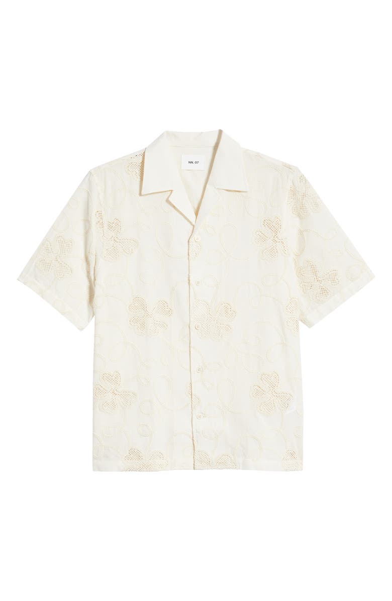 NN07 Ben Embroidered Detail Organic Cotton Camp Shirt, Main, color, Ivory