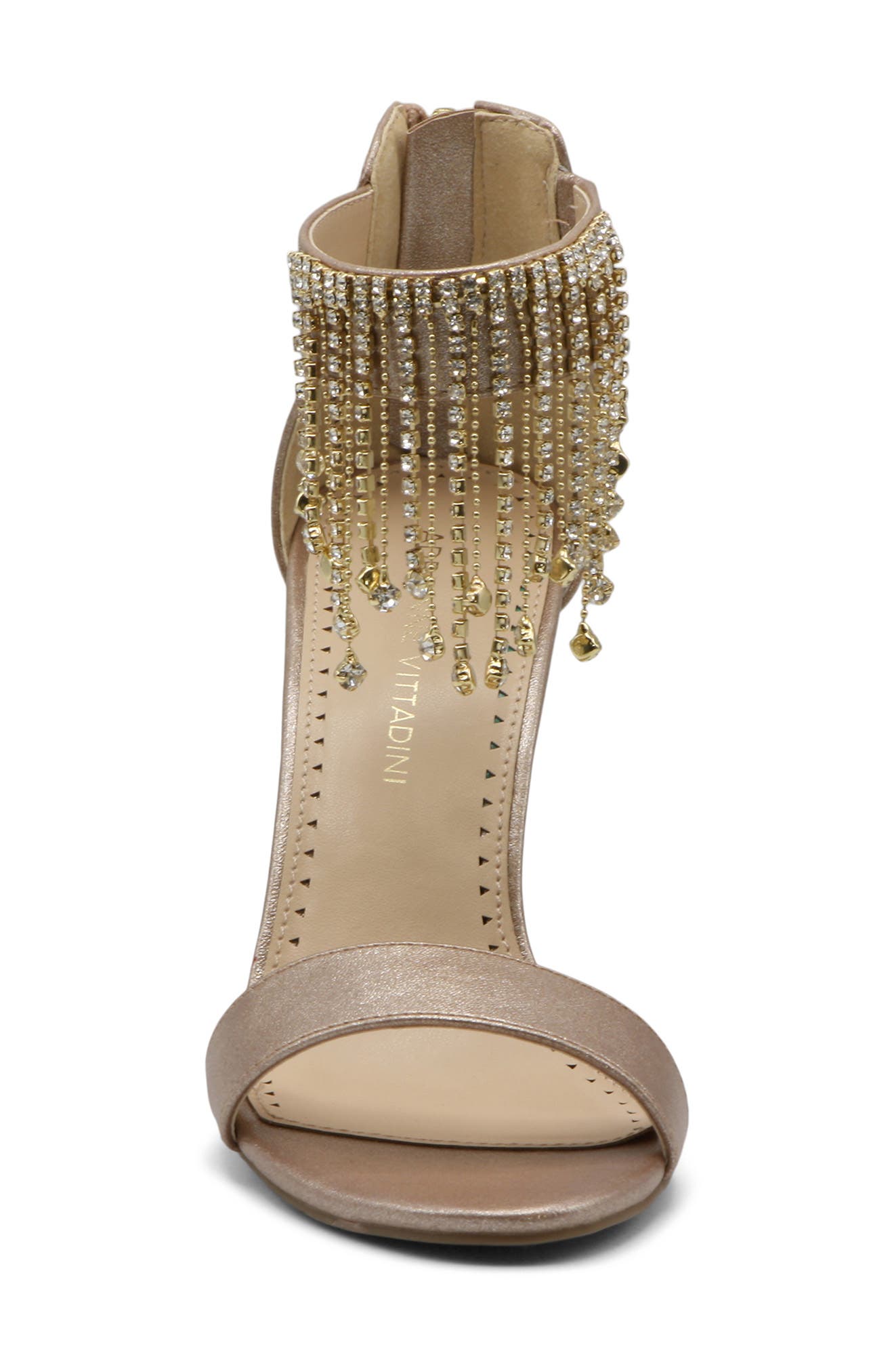 Adrienne Vittadini Gala Metallic Crystal Fringe Stiletto Sandal, Alternate, color, 