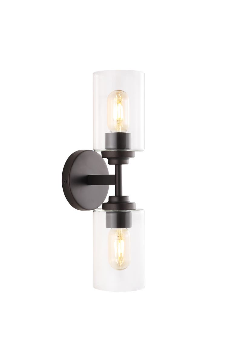 JONATHAN Y Giles 2-Light Farmhouse Industrial Iron Cylinder LED Sconce, Main, color, Oil Rubbed Bronze